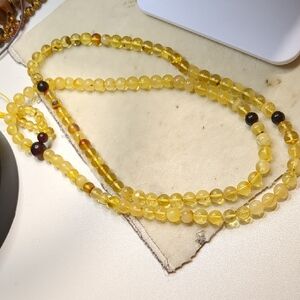 Elegant Long Amber Beaded Necklace,Golden Amber, Length 68 Cm